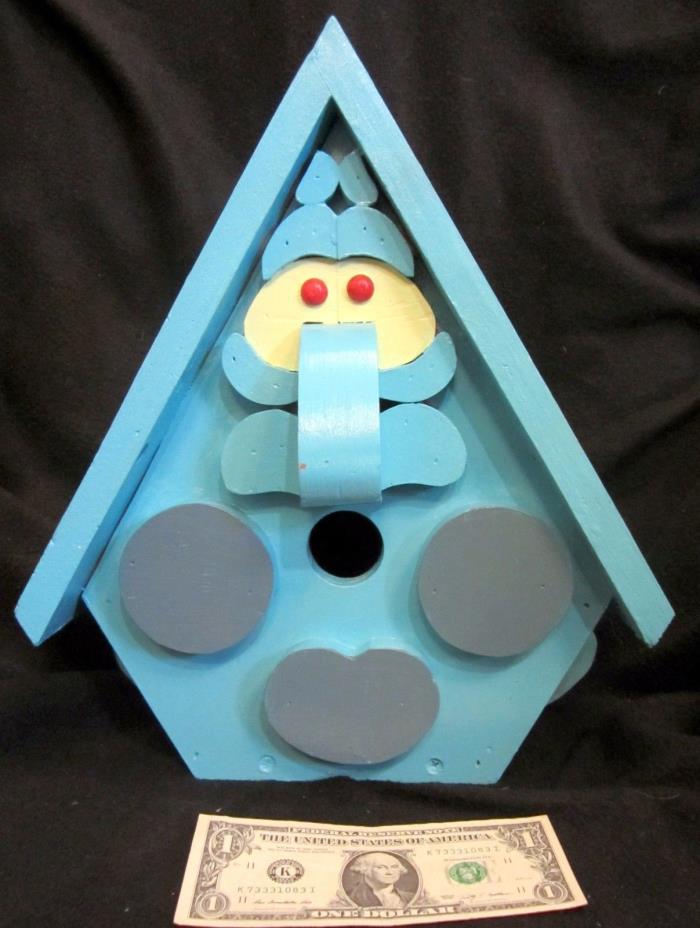 Large Wooden Handmade 3D Silly Man Birdhouse Grey Turquoise Blue Painted