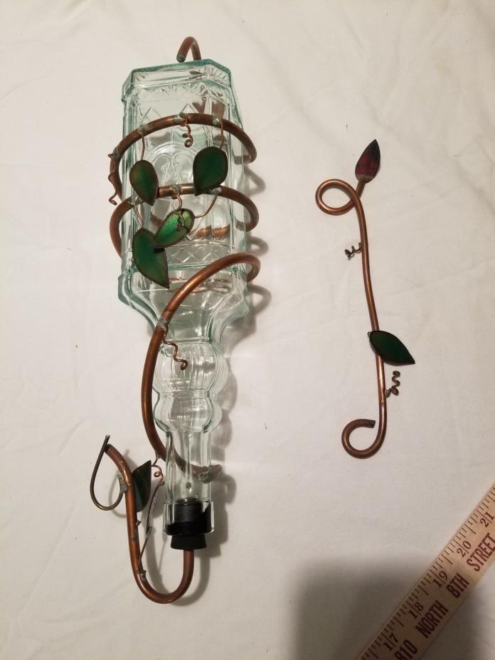 Bottle Hummingbird Feeder with Bee Guards - Light Green Glass, Copper