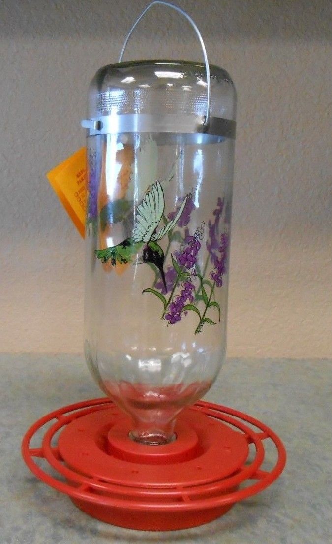 32 OZ. BEST-1 HUMMINGBIRD FEEDER W/ PAINTED BLACK CHINNED HUMMINGBIRD DESIGN #4