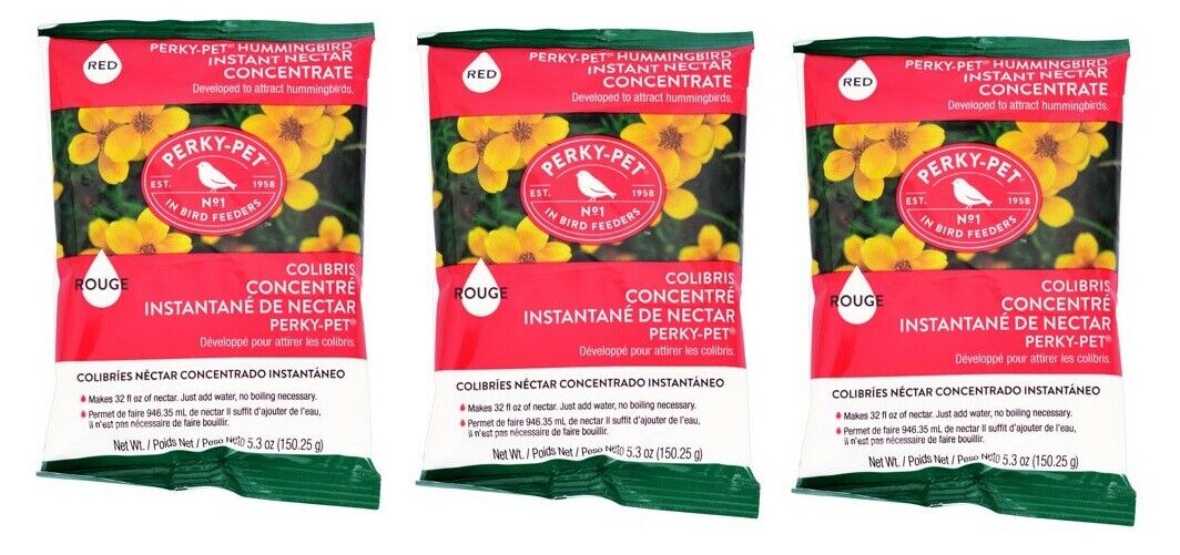 3~New Packs Of Perky Pet 5.3 Oz Instant HUMMINGBIRD Red Nectar Food Concentrate