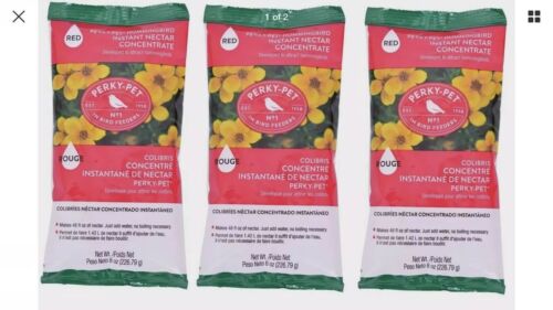 3~New! Perky Pet 8oz Instant HUMMINGBIRD Red Nectar Food Concentrate Makes 48oz