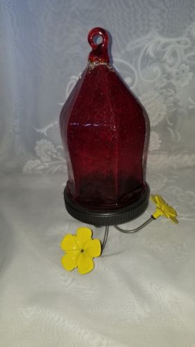 Red Crackle Glass Hummingbird Feeder