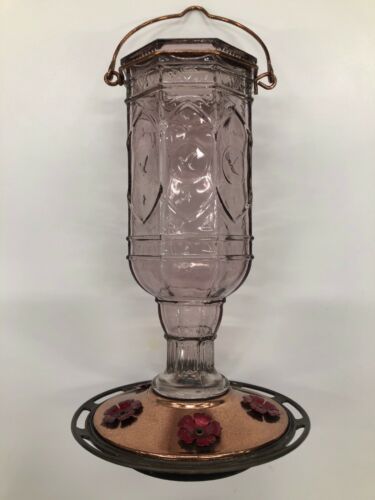 Hummingbird Feeder Pink Glass Feed - Rustic Hang - Easy ReFill!