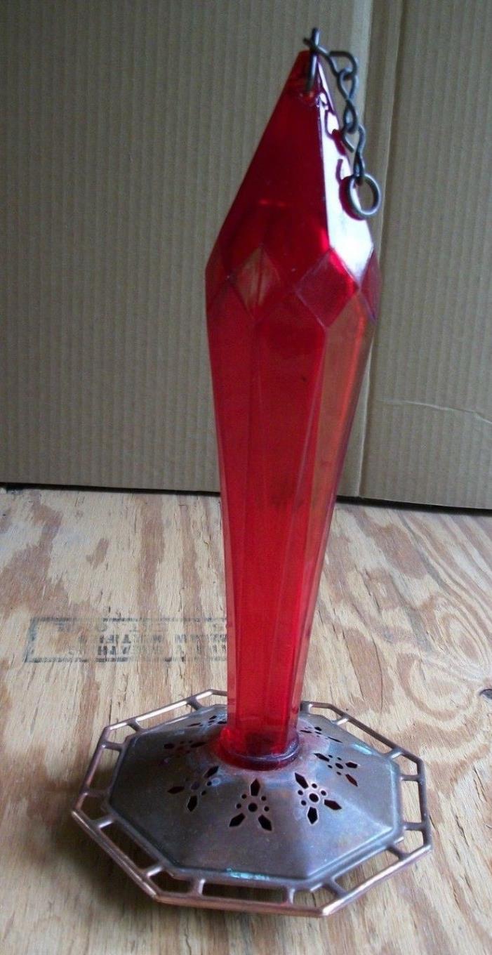 VTG Glass and Copper and Plastic Hummingbird Feeder