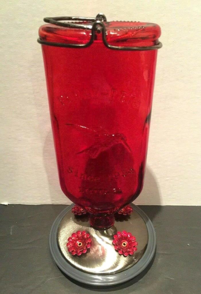 Perky Pet Hummingbird Antique-Style 16 oz Bottle Feeder - Red Glass