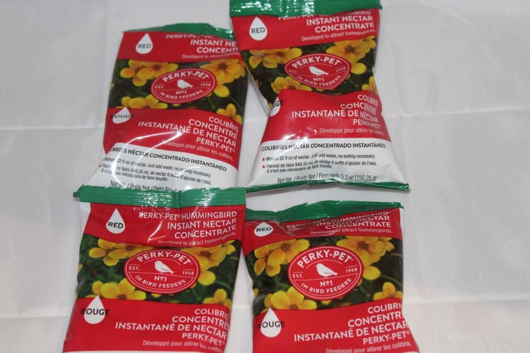 4 Pack Perky Pet 5.3 oz Instant HUMMINGBIRD Red Nectar Food Concentrate Makes