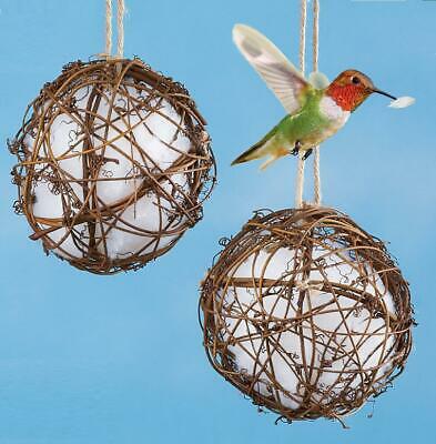 2-PC All Natural Rattan & Cotton Pre-Filled Hummingbird Nesting Balls 5-1/2