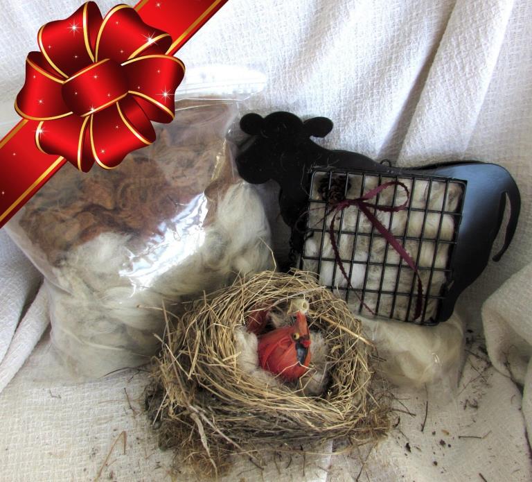 CHRISTMAS COW! Hummingbird/Wild Bird ALPACA FIBER Nesting Material Basket~Gift!