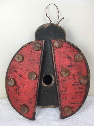 Wooden Ladybug Bird Feeder  ~~  UNIQUE! ~ COUNTRY ~ FARMHOUSE ~ RUSTIC