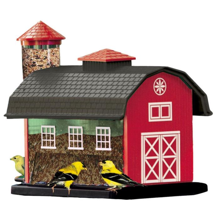 Red Barn Combination Bird Feeder With Easy Off Lid W/Silo-Thistle & Seed Ports