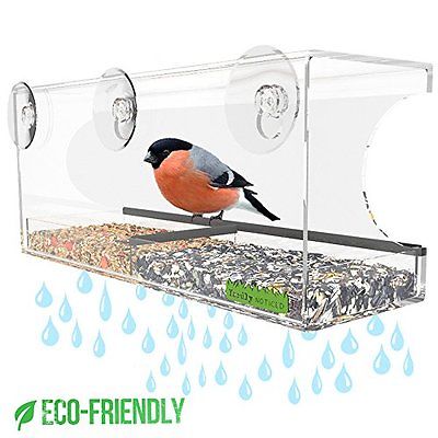 Window Feeders Bird With Removable Tray, Drain Holes, Extended Perch, 4 Suction