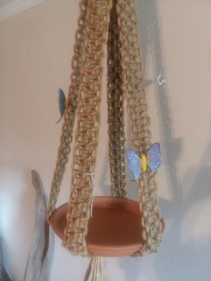 BIRDFEEDER hemp SEED macrame NEW handmade BUTTERFLY table plant hanger