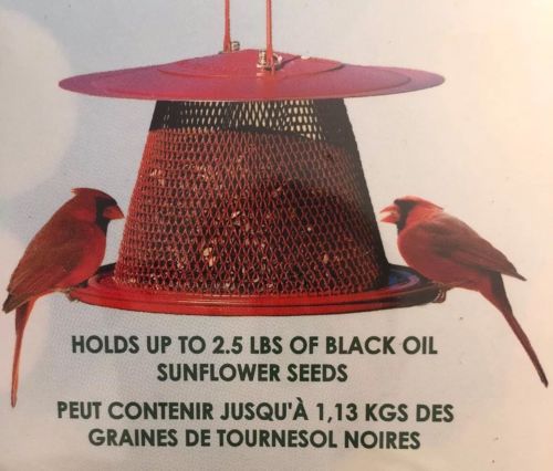 Circular Seed Tray Metal Mesh Collapsible Zinc Plated Red Cardinal Bird Feeder