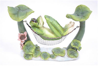 Frog Resting on Metal Hammock Sculpture Indoor/Outdoor Patio Decor