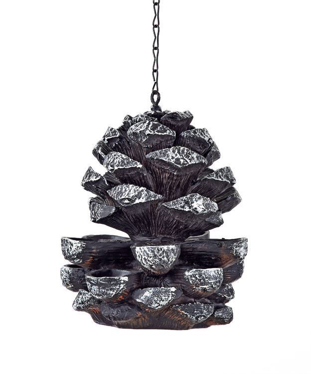 Hanging Silver & Brown Pinecone Design Multi Layer Birdfeeder Cut Out Detailing