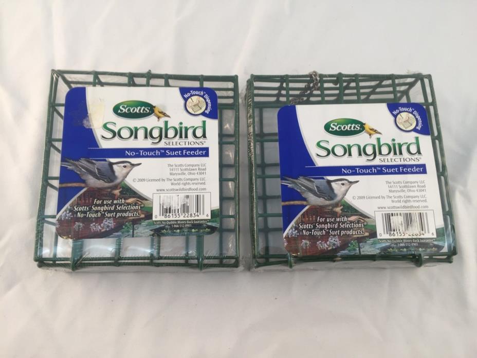 PAIR (2) SCOTTS SONGBIRD SELECTIONS NO-TOUCH SUET FEEDER-GREEN CAGE FEEDER-NEW!!