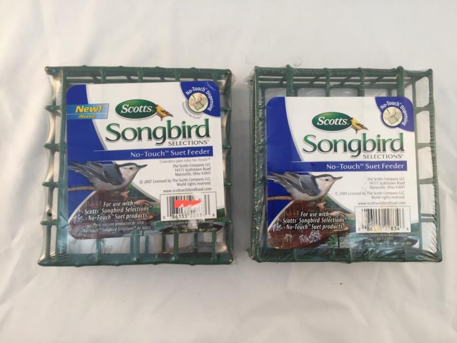 PAIR (2) SCOTTS SONGBIRD SELECTIONS NO-TOUCH SUET FEEDER-GREEN CAGE FEEDER-NEW!