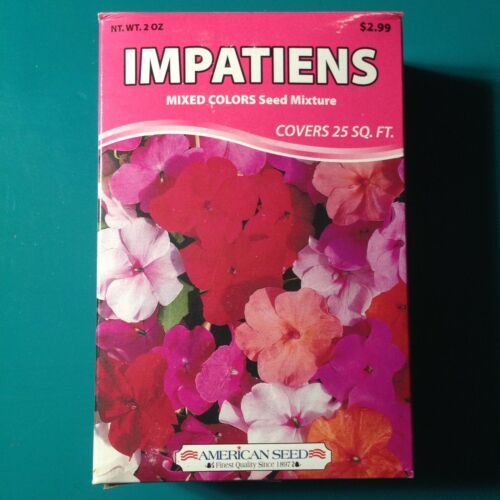 Impatiens Mixed Colors Seed Mixture 2oz each 25sq ft by American Seed 2 boxes