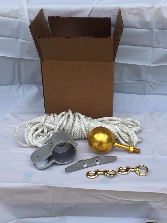 Flagpole Repair Rope Parts Kit for up to 25' ft gold ball, Fixed pulley truck