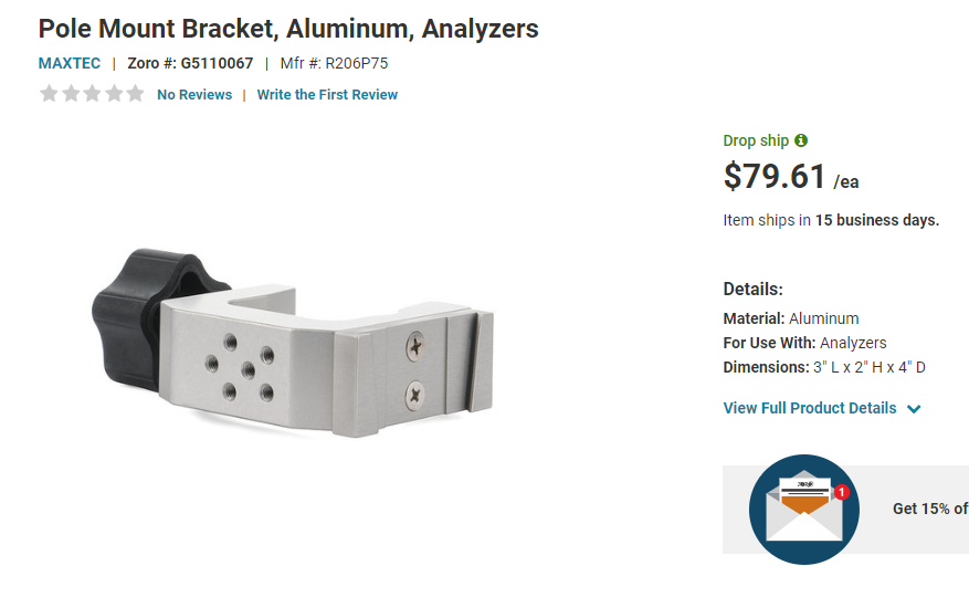 Pole Mount Bracket,Aluminum,Analyzers MAXTEC R206P75