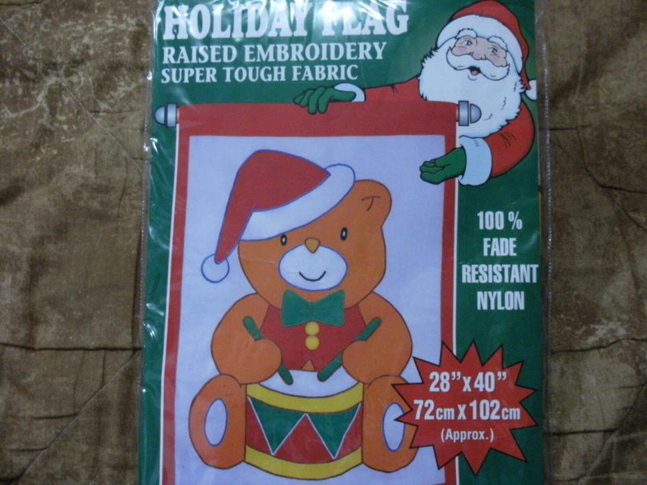 Christmas Bear Playing a Drum Large Garden Flag