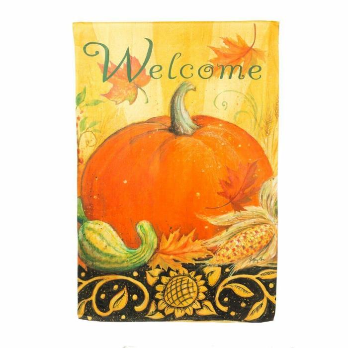 Evergreen Welcome Pumpkin Decorative Flag. Suede Reflections. New in package