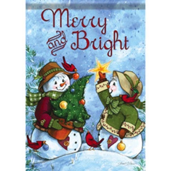 Merry and Bright Snowman Christmas House Flag - 2 Sided Message,28