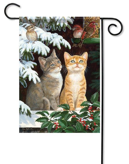 Window Watchers Kittens Christmas Garden Flag - 2 Sided Message,13