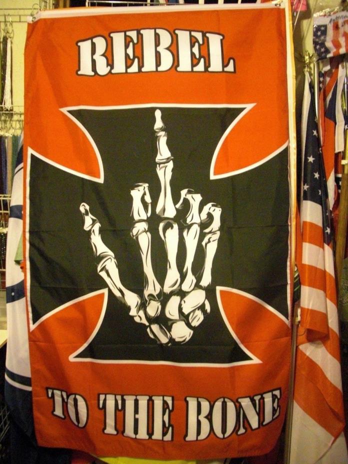 Rebel To The Bone Flag 3' x 5' Skeleton Finger Fly Quality Banner 