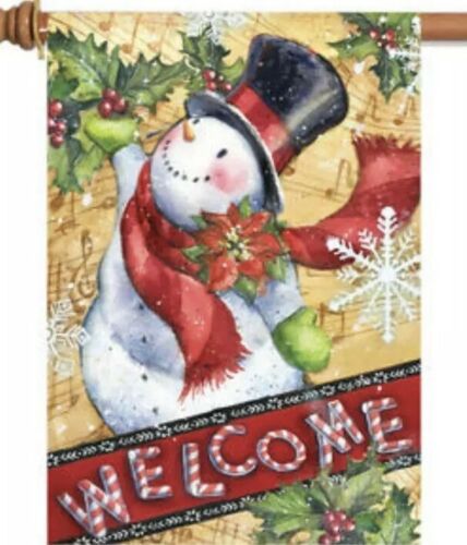 Toland Candy Cane Snowman 28 x 40 Welcome Winter Christmas Holly House Flag