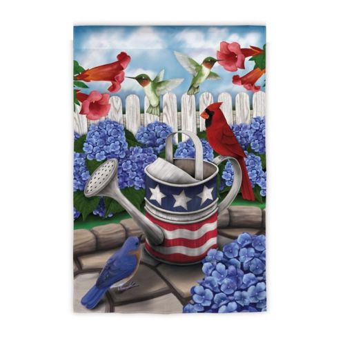 All American Garden Patriotic USA Stars & Stripes Birds & Flowers Summer Lg Flag