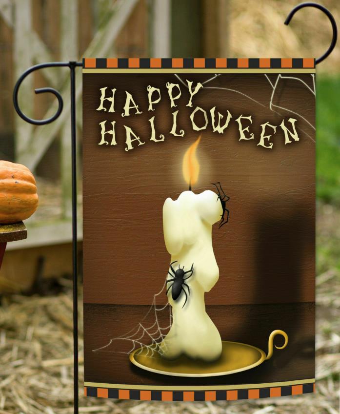 Toland Creepy Candle 12.5 x 18 Spooky Happy Halloween Spider Web Garden Flag