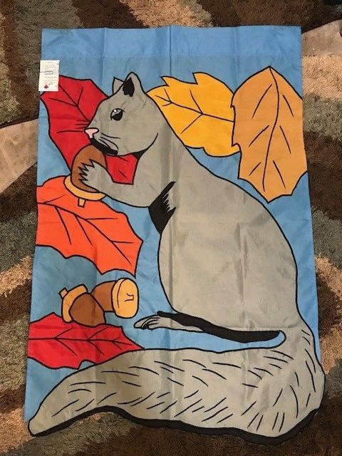 Squirrel and Leaves Autumn / Fall Welcome Handmade Decorative Flag