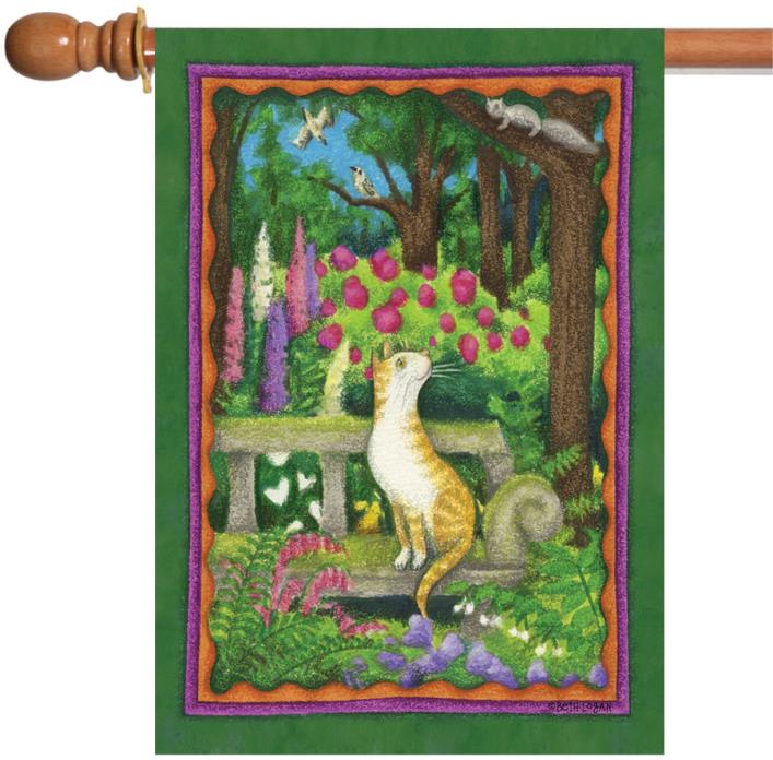 Toland Curious Kitty 28 x 40 Cute Colorful Flower Cat Spring House Flag