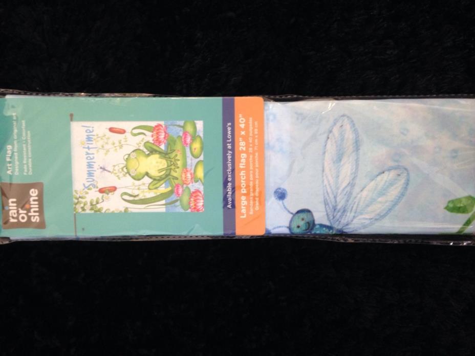 Rain or Shine Large Porch Flag 28 x 40 Summer Time Frog Lily Pads Dragon Fly