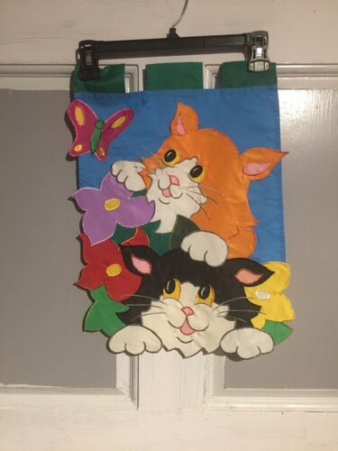Mini Garden Flag Tab Top Kitties And Butterfly 12 x18 Inch FREE FAST SHIPPING