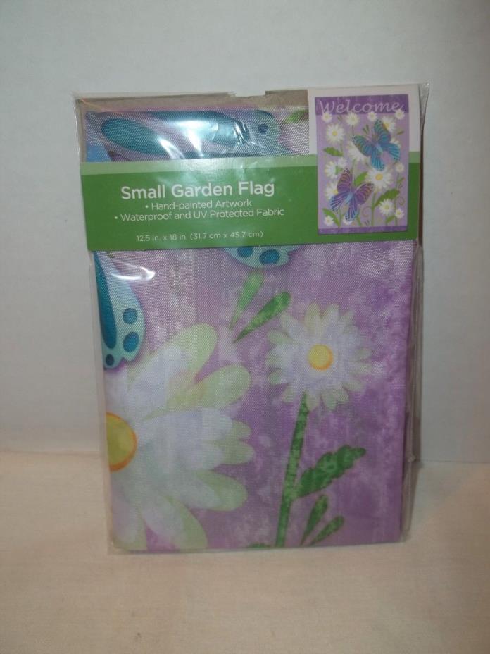 Welcome Purple Butterfly Small Garden/Yard Flag-12.5x18