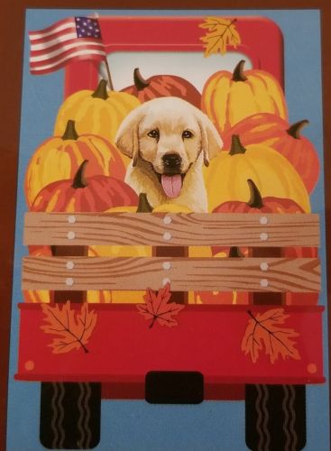Fall Autumn Small Garden Flag Red Farm Truck, Pumpkins, Yellow Lab Puppy NEW