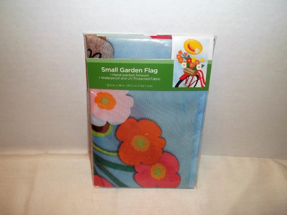 Welcome Small Garden/Yard Flag-Flowers-Bicycle-12.5x18