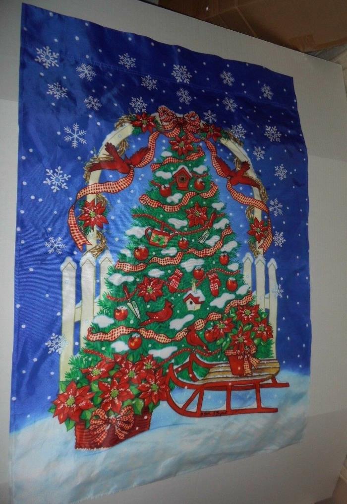 CHRISTMAS TREE WITH CARDINALS Flag  Beth O' Bryant  24 X 35