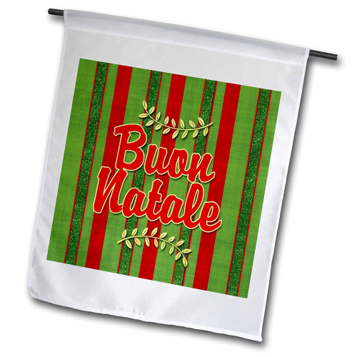 3dRose Buon Natale Italian Christmas Festive Stripes in Red & Green - Garden Fla