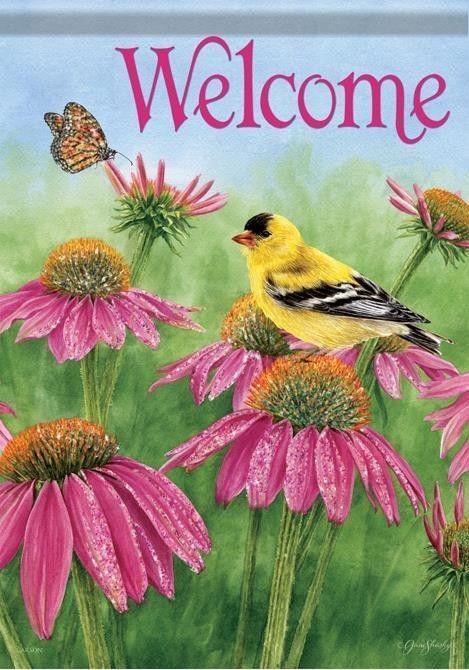 Carson Flag Trends Double Sided Coneflower & Finch Welcome Glitter Flag 13