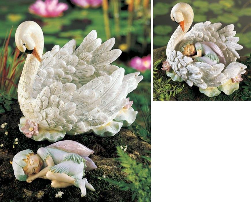 Swan Lake Fantasy Fairy & Swan Outdoor Garden Statue Set