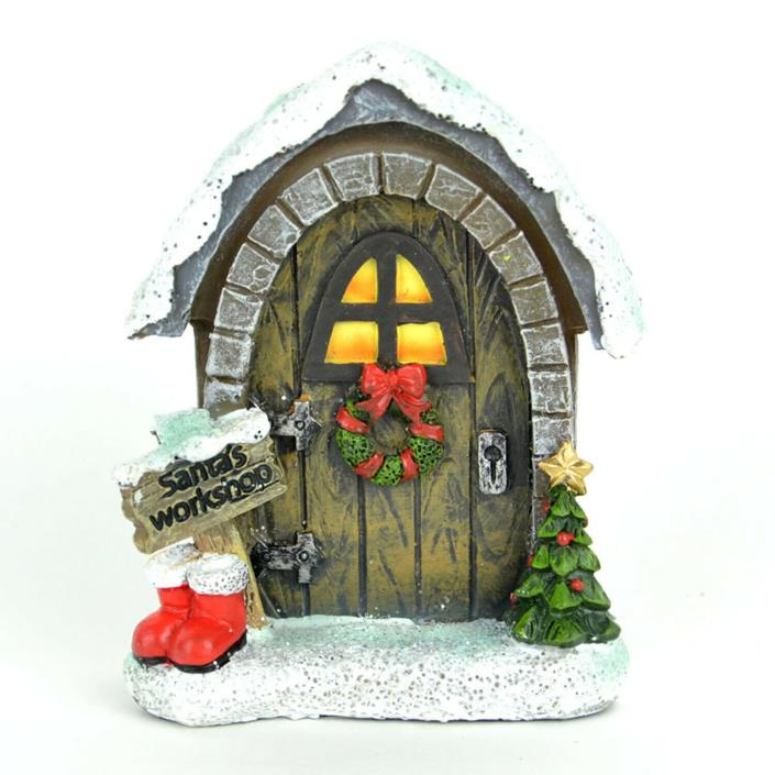 Miniature Dollhouse FAIRY GARDEN Santa'S Workshop Christmas Door