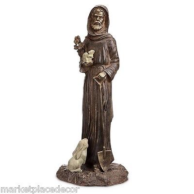 St. Fiacre And Friends Metal Garden Statue Rabbit Squirrel Saint Sculpture SPI