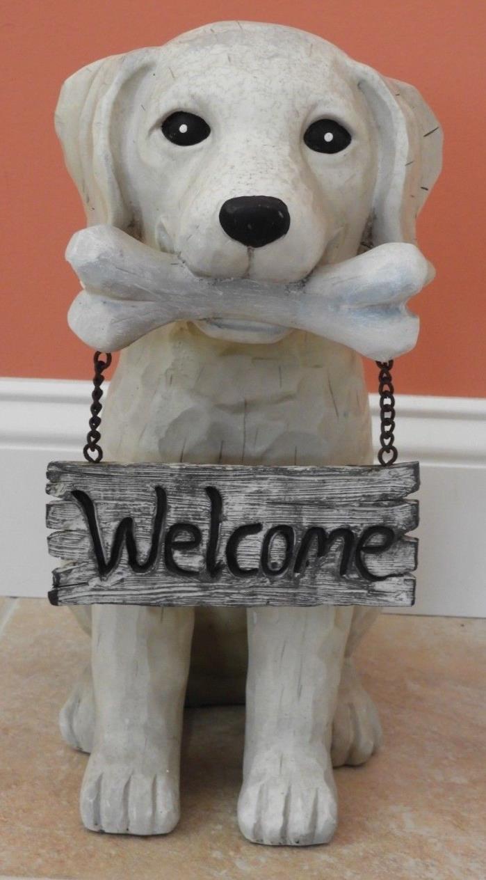 Labrador Retriever Dog Statue Bone and Welcome Sign Greeter