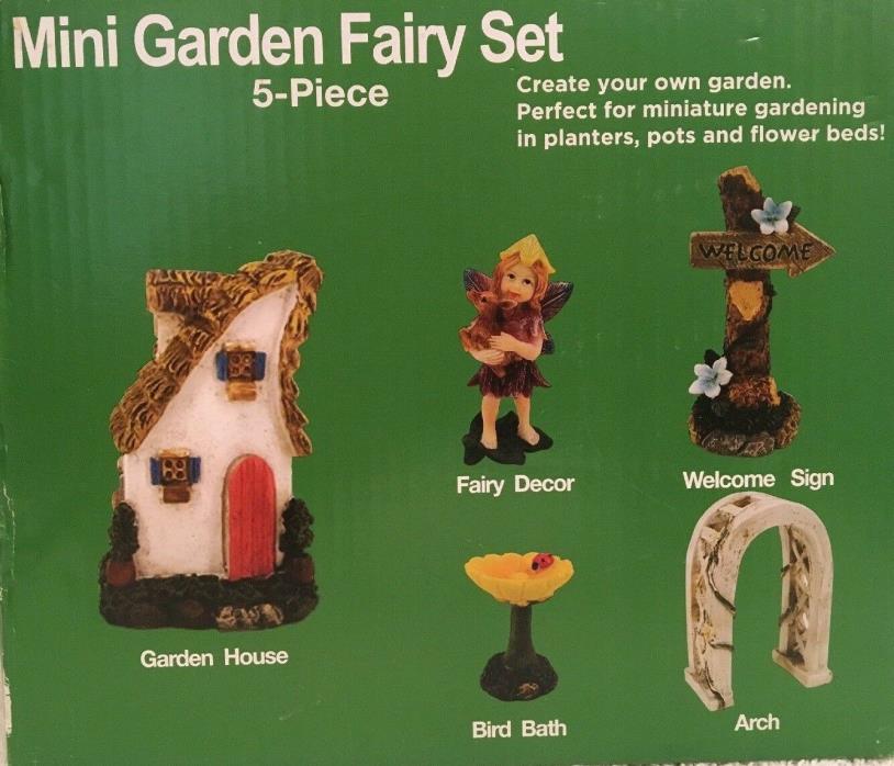 True Living Outdoor Mini Garden Fairy Set 5 pc Decor Planters Pots Flower Beds