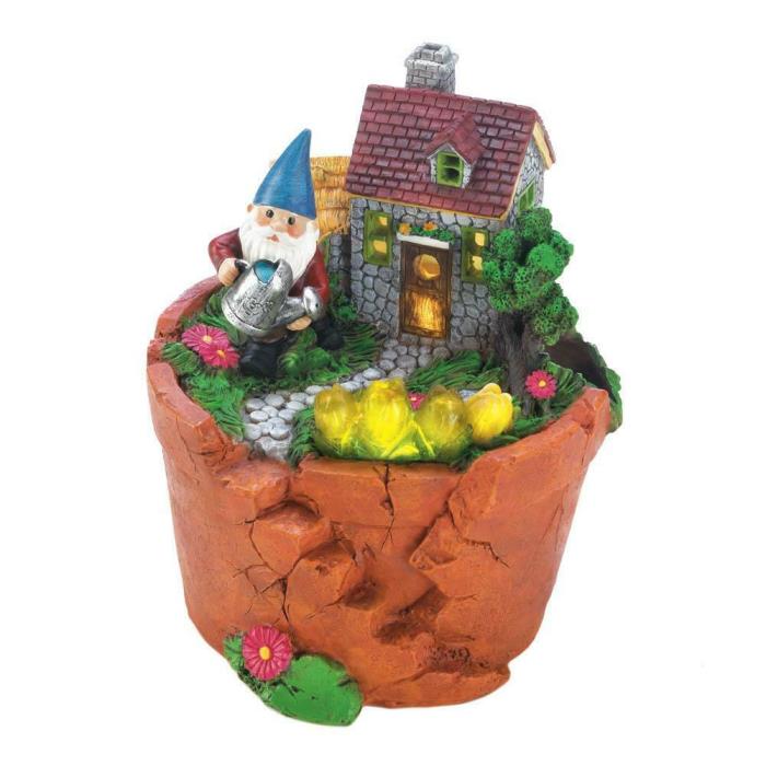 TERRA COTTA POT GNOME SOLAR STATUE Outdoor Backyard Decor