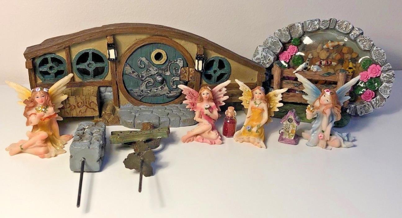 Fairy Garden Miniature Dollhouse Big Lot w/House, Fairies, Animals, Pond, Etc.