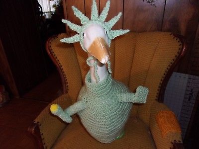 Lady Liberty Geese Goose Dress Outfit Crochet Goose Garden Statue Patio Decor